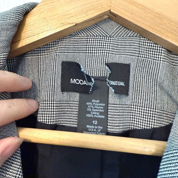 Moda International Plaid Peplum Fitted Blazer Size 12 - Picture 3 of 8